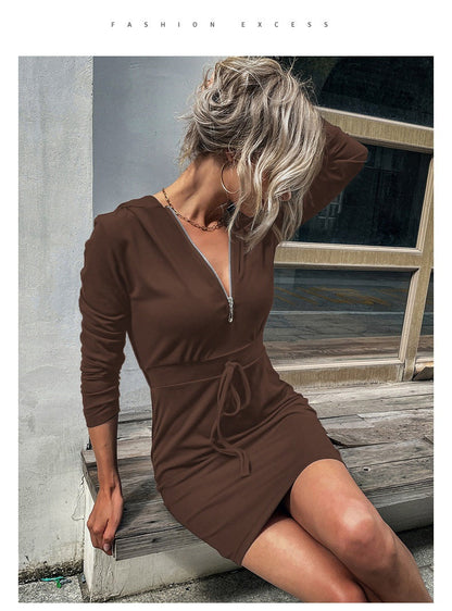 Damen Sportkleid Reißverschluss Regulierbarer Gürtel Norvielle