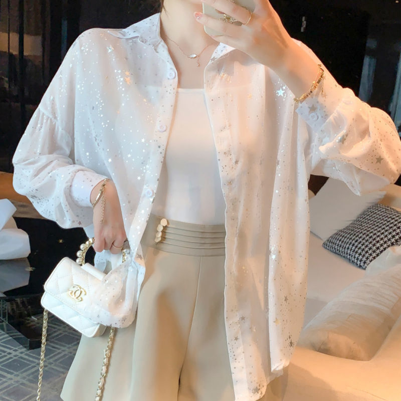 Damen Bluse transparent mit Sternen Norvielle