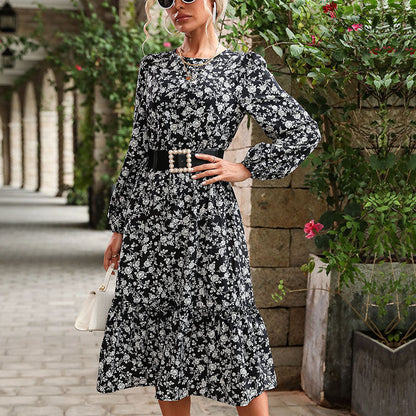 Damen Wickelkleid Midi Floralmuster Elastischer Gürtel