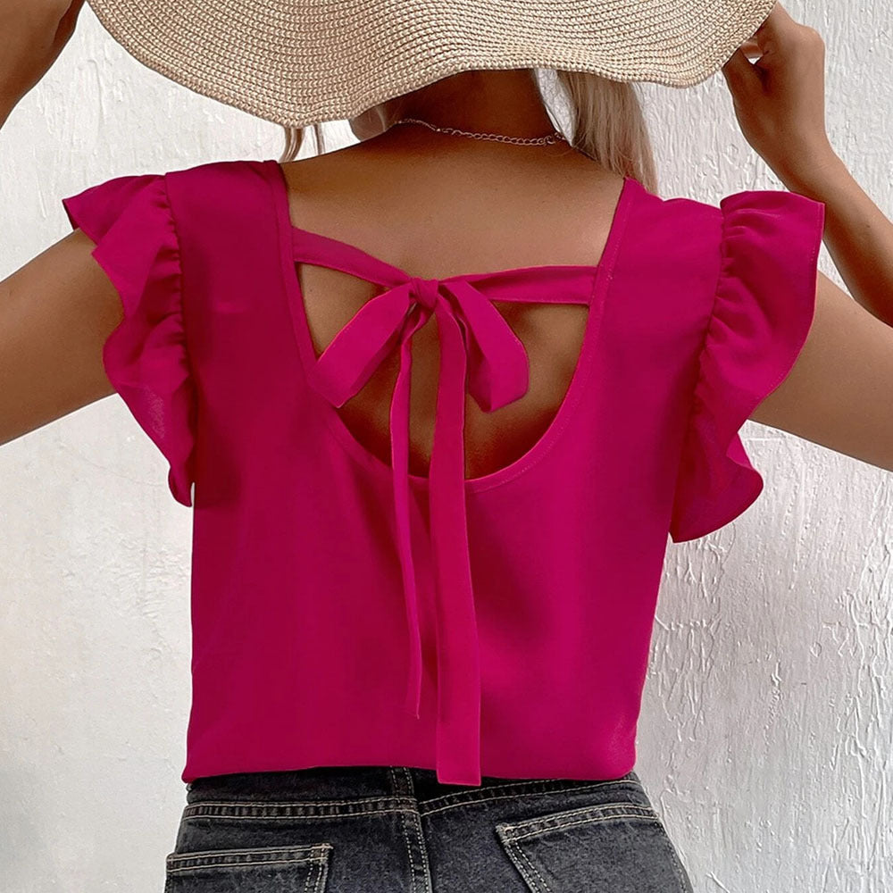 Damen Bluse V-Ausschnitt RüschenDetails Norvielle
