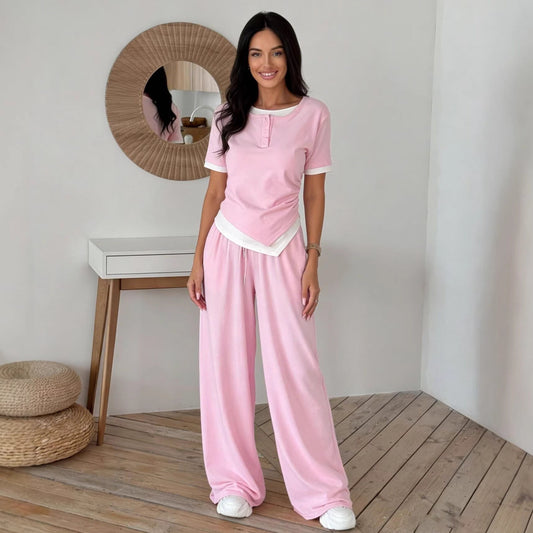 Damen Set Kurzarmshirt und weite Hose Norvielle - Norvielle