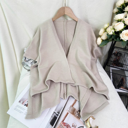 Norvielle Damen Strickjacke Asymmetrisch V-Ausschnitt Beige