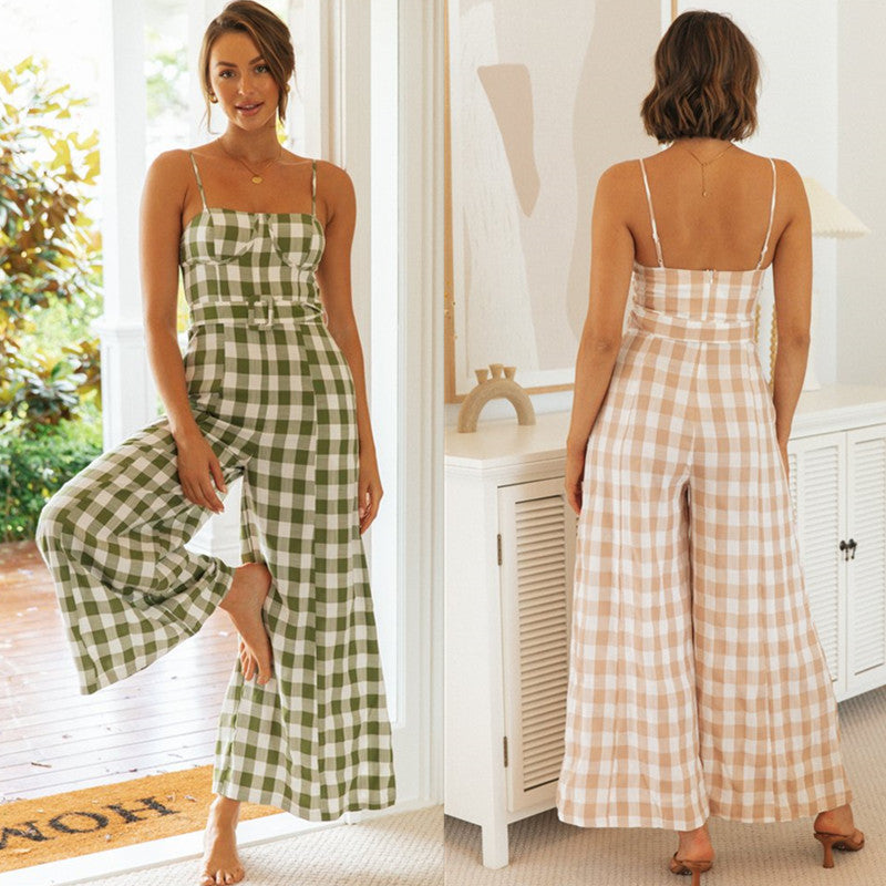 Damen Jumpsuit Gingham-Muster Taillengürtel Norvielle - Norvielle