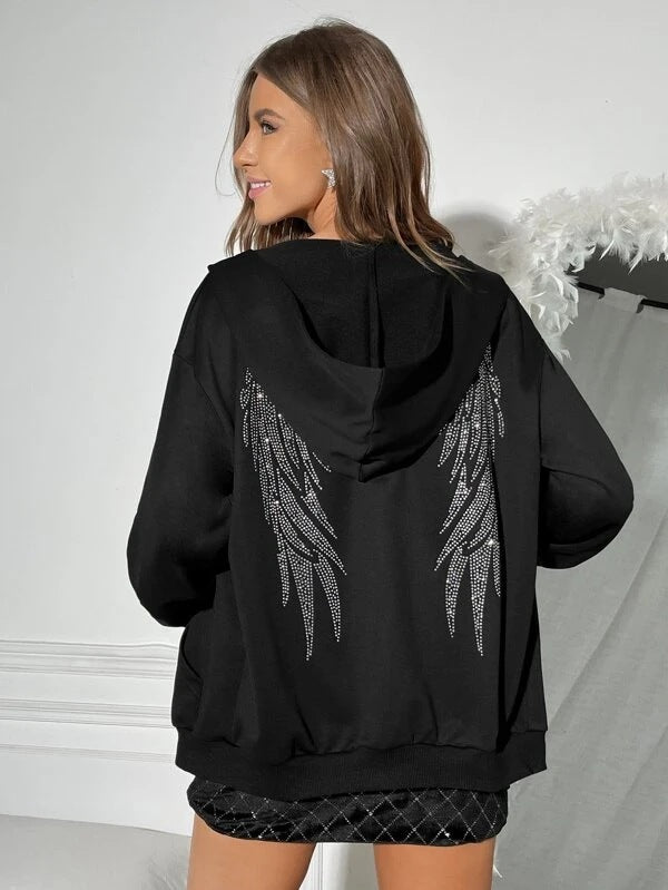 Damen Hoodie Flügel-Design Glitzernd Norvielle