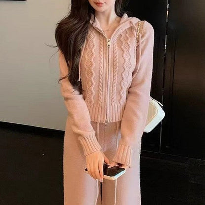 Damen Strickjacke Zopfmuster Mit Reißverschluss Beige