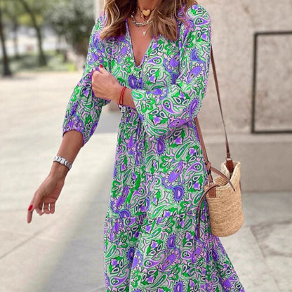 Damen Maxi-Kleid Florales Muster V-Ausschnitt