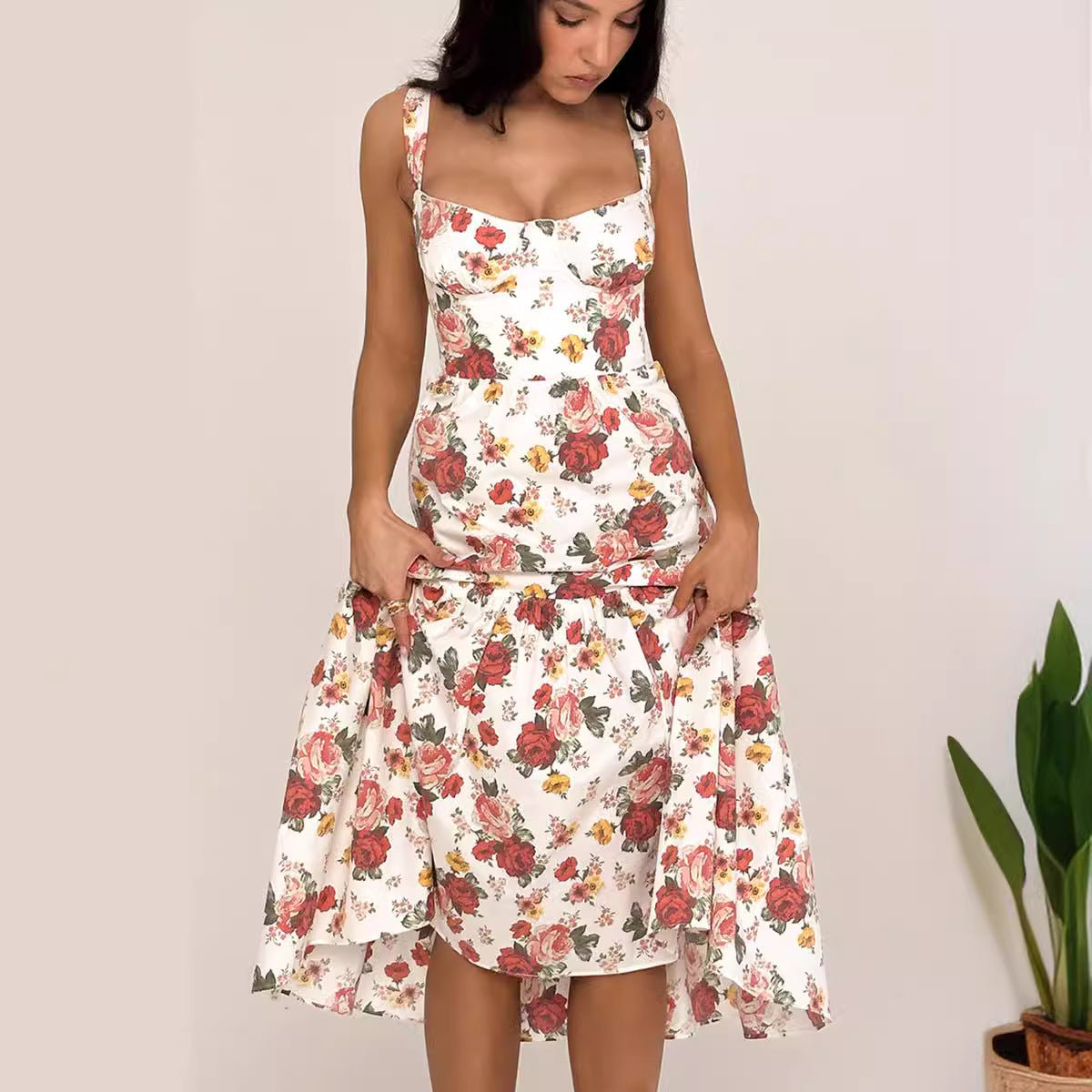 Damen Maxikleid Floral Muster Tailliert Leicht Norvielle