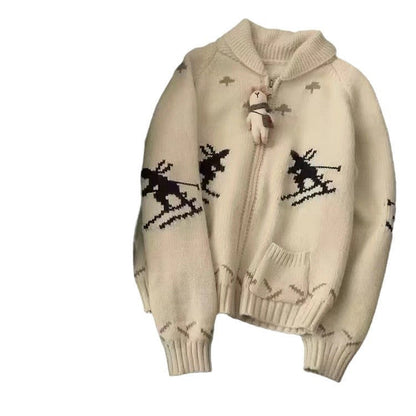Damen Strickjacke Tiermuster Reißverschluss Norvielle