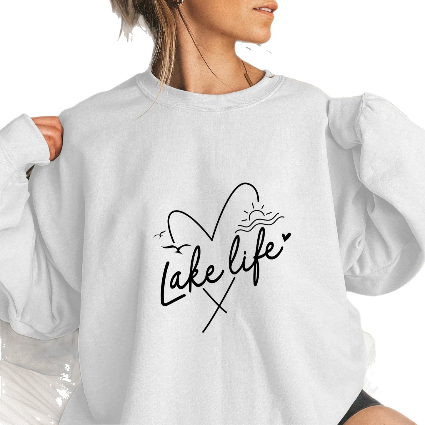 Damen Sweatshirt Kurzärmelig Herzmotiv