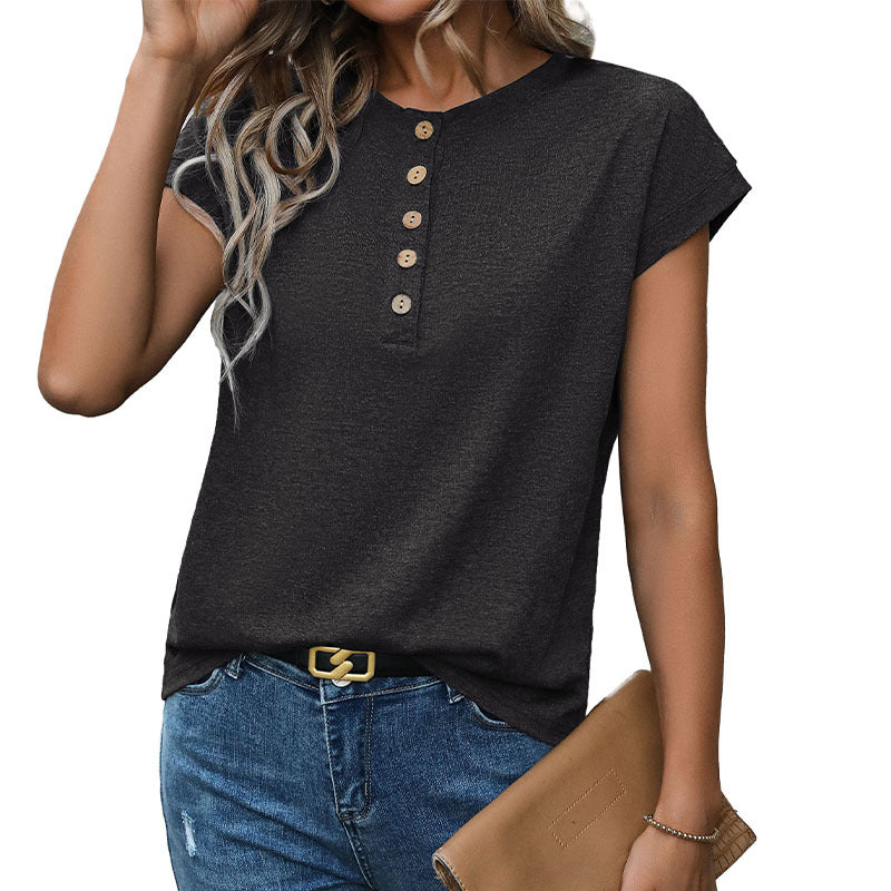 Damen T-Shirt Knopfleiste Lässiger Schnitt Norvielle