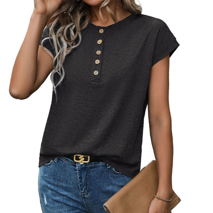 Damen T-Shirt Knopfleiste Lässiger Schnitt Norvielle