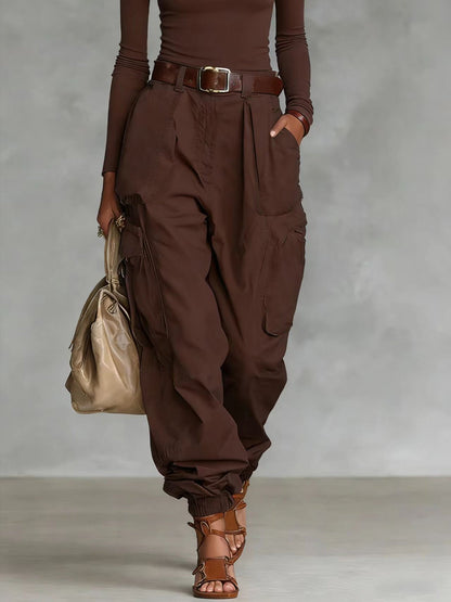 Damen Cargo-Hose Elastischer Bund Praktische Taschen