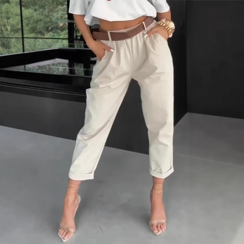 Damen Chinohose Elastischer Bund Weites Bein Norvielle