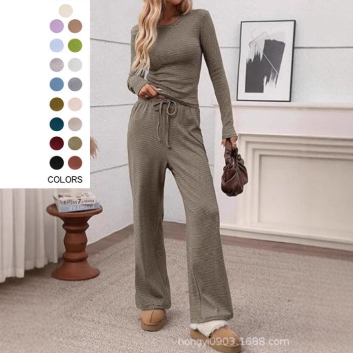 Damen Longsleeve Freizeit-Set Weites Norvielle Oberteil und Hose - Norvielle