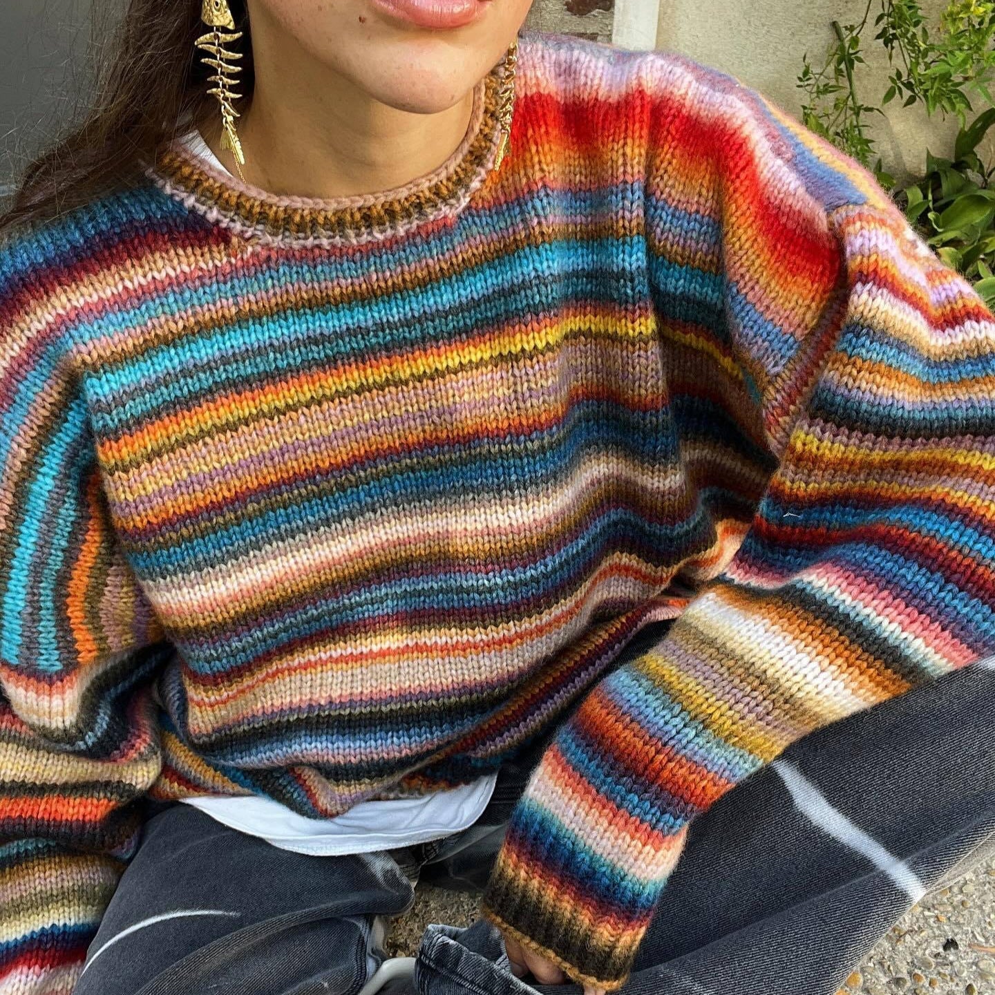Damen Pullover Gestrickt Farbverlauf Norvielle