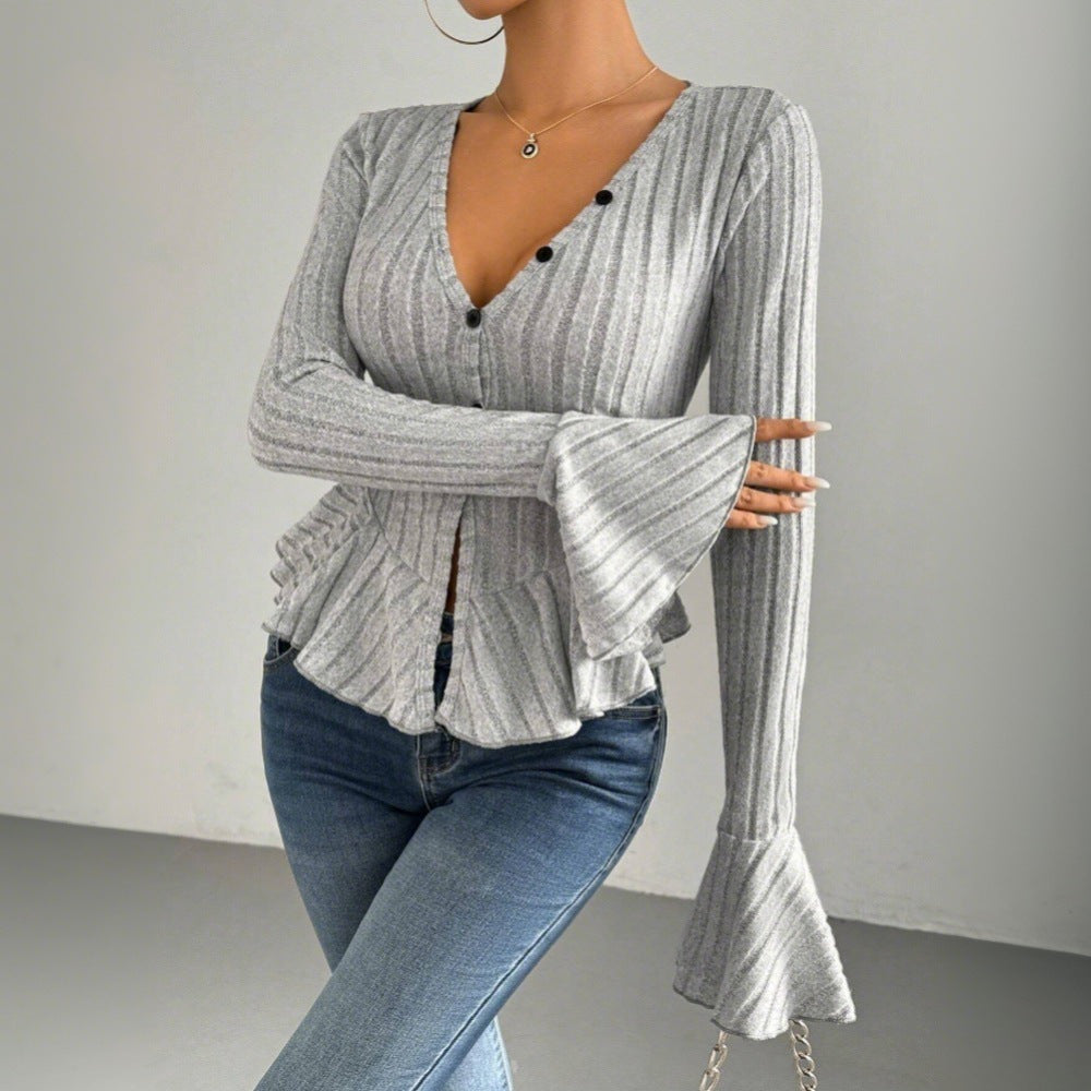 Damen Strickjacke Tailliert Rüschendetails Norvielle