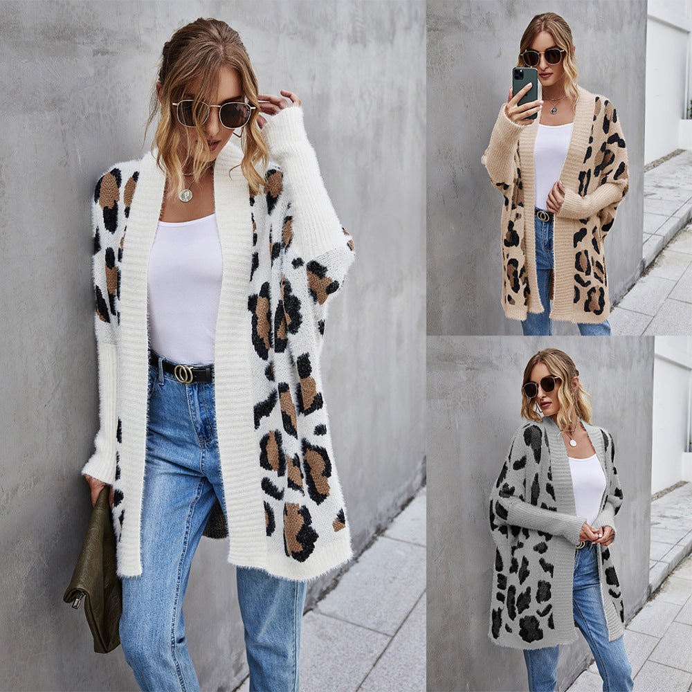 Damen Strickjacke Leopardenmuster Kuschelig Norvielle - Norvielle