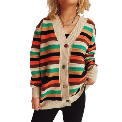 Damen Strickjacke Bunt Streifenmuster Locker Norvielle
