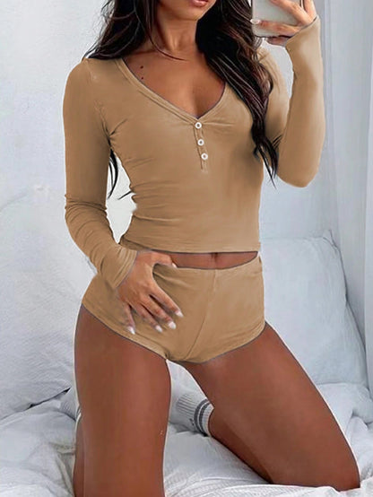 Damen Loungewear-Set Langarmoberteil und Shorts