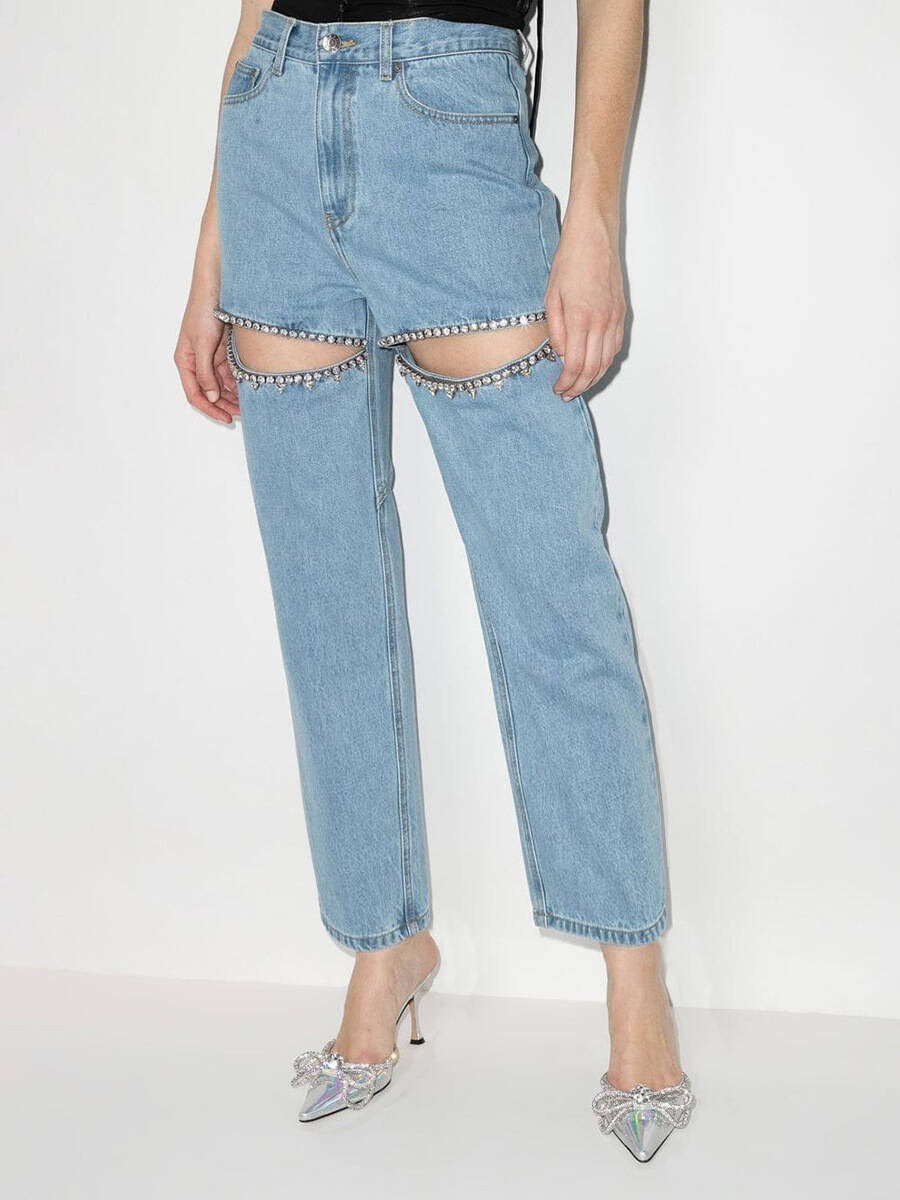 Damen Destroyed Jeans Glänzende Applikationen Norvielle