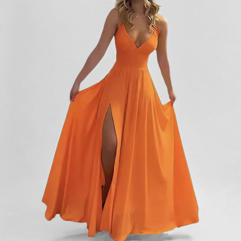 Damen Maxikleid Fließend V-Ausschnitt Hocher Schlitz Norvielle