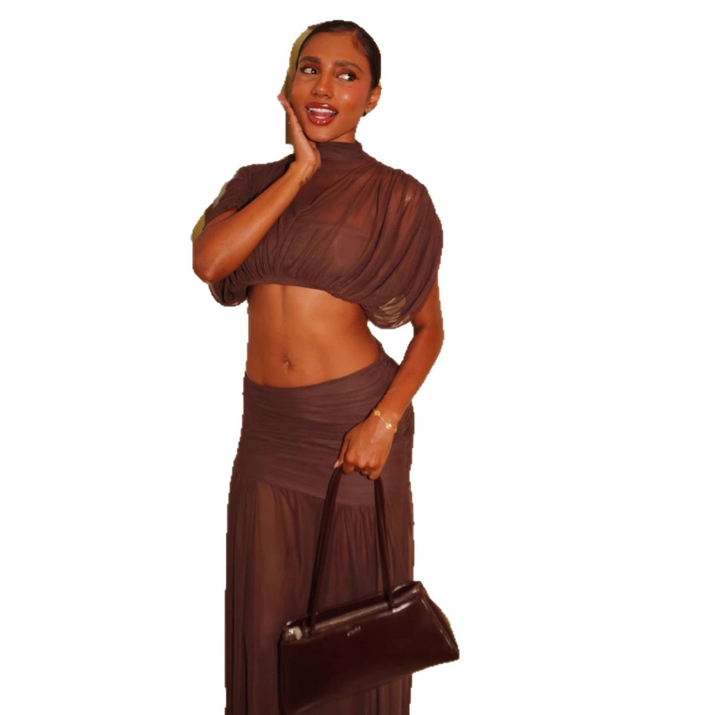Damen Crop- und Maxi-Rock Set Durchsichtig Norvielle