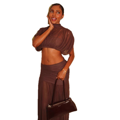 Damen Crop- und Maxi-Rock Set Durchsichtig Norvielle