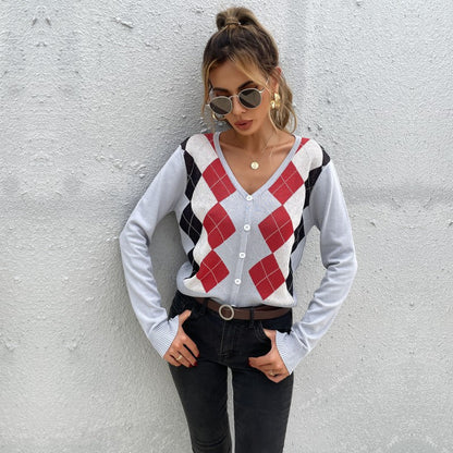Damen Strickcardigan Rautenmuster Knöpfe Norvielle