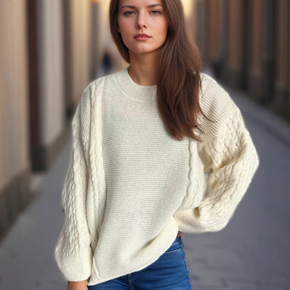 Damen Grobstrickpullover Zopf-Design Voluminöse Ärmel Norvielle