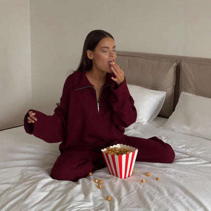 Damen Oversized Freizeitoutfit Stehkragen Reißverschluss Norvielle
