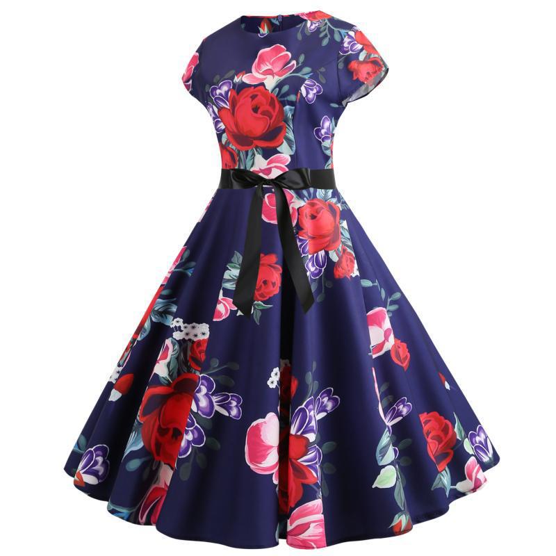 Damen Midikleid Flora Muster Schwingrock