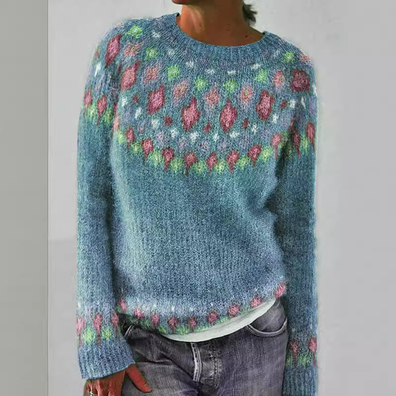 Damen Strickpullover Lebendiges Muster Komfortschnitt Norvielle