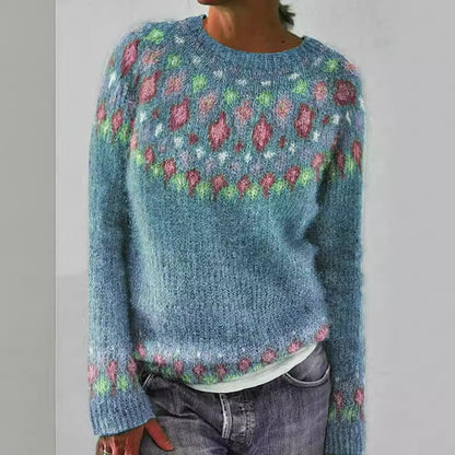 Damen Strickpullover Lebendiges Muster Komfortschnitt Norvielle