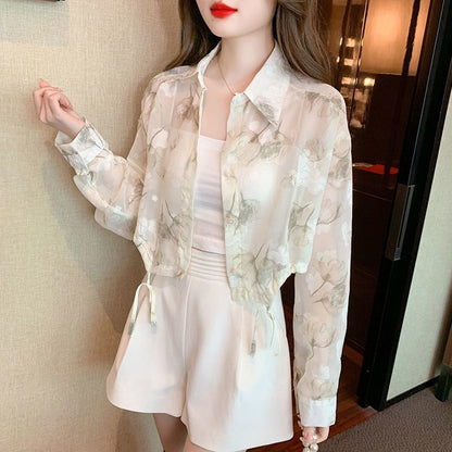Damen Bluse Transparent Floral Design