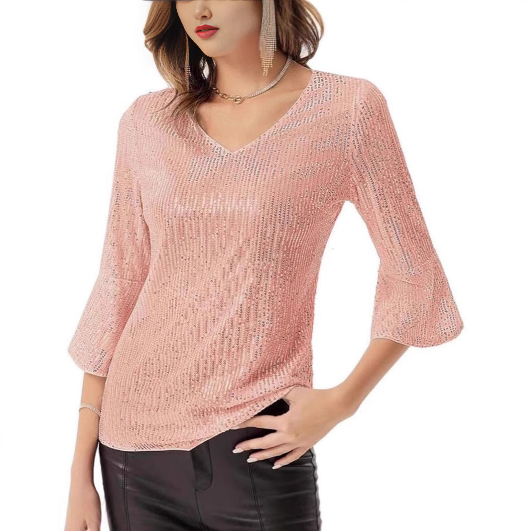 Damen Strickoberteil V-Ausschnitt Glitzernd Norvielle