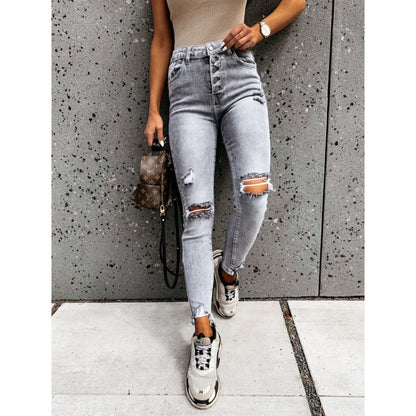 Damen High Waist Ripped Jeans