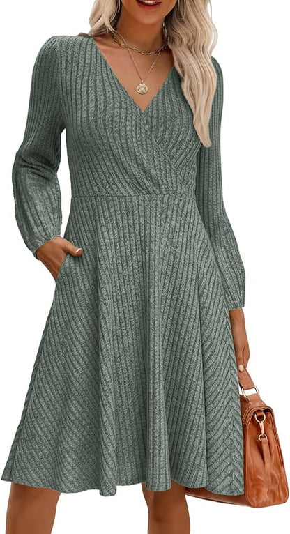 Damen Minikleid Viskose Strukturiert Voluminöse Ärmel