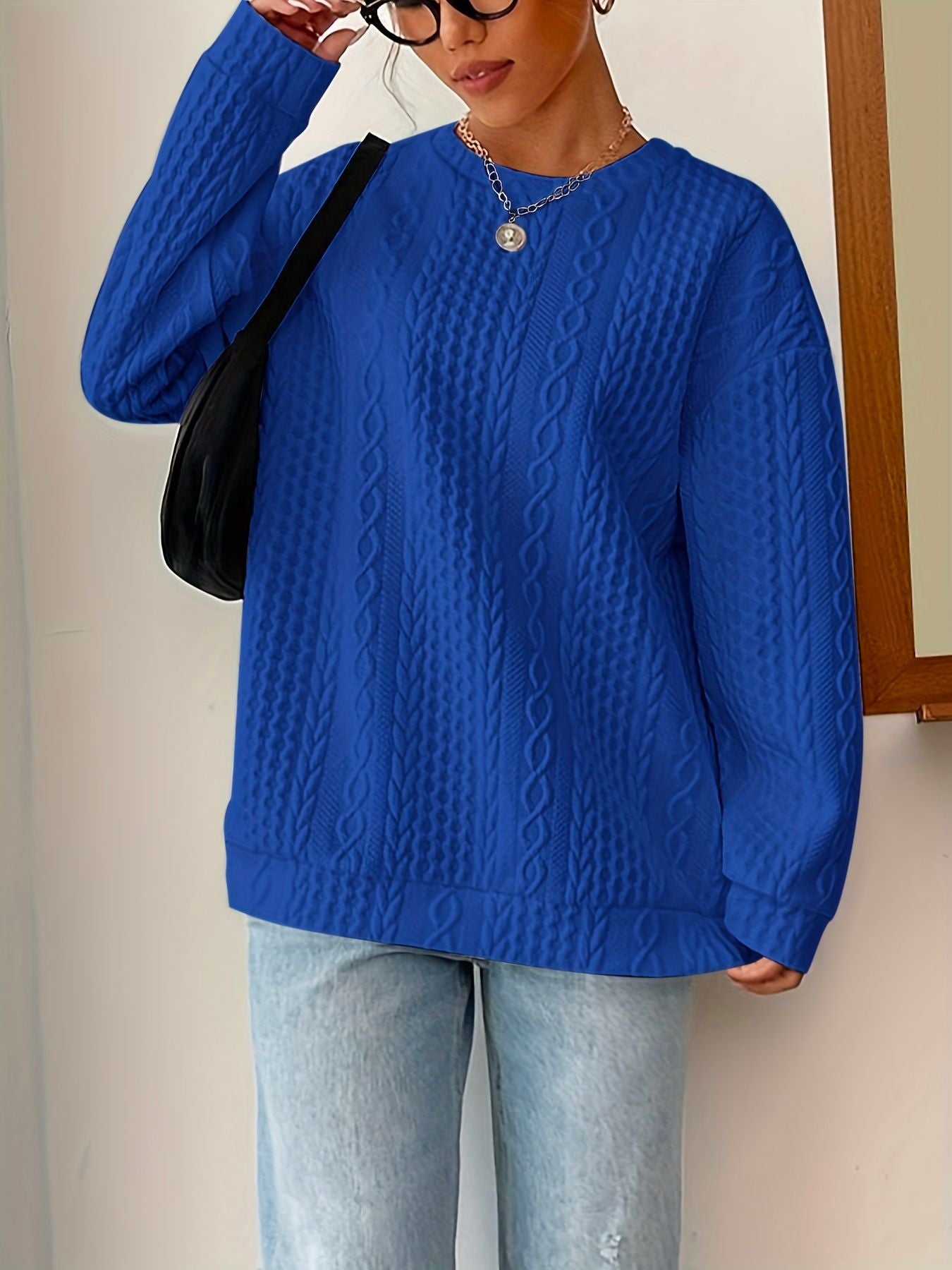 Damen Strickpullover Strukturierter Look Lässig Beige