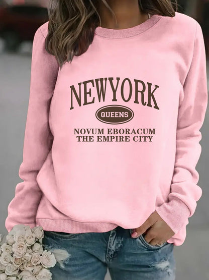 Damen Sweatshirt New Yorker Schriftzug Baumwolle Weiß