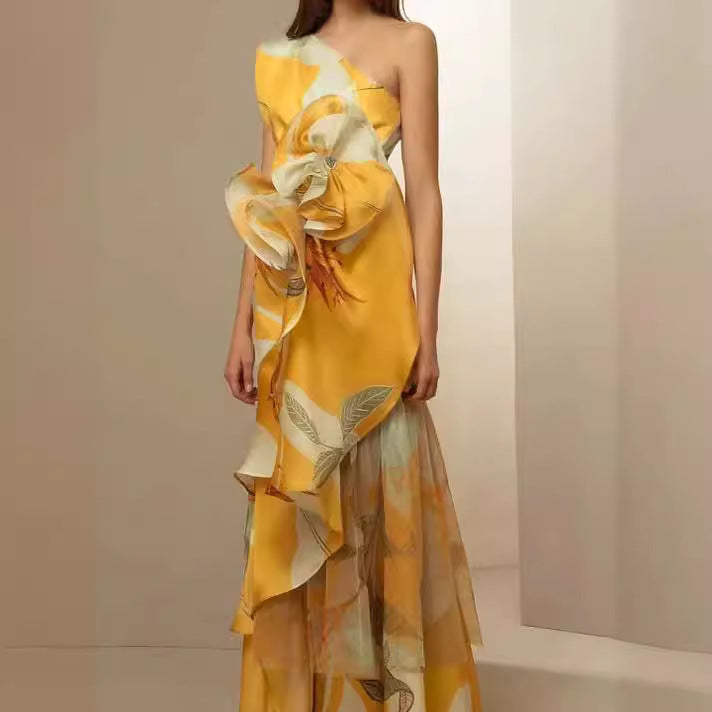 Damen Hochzeitskleid Asymmetrisch Floralmuster Norvielle