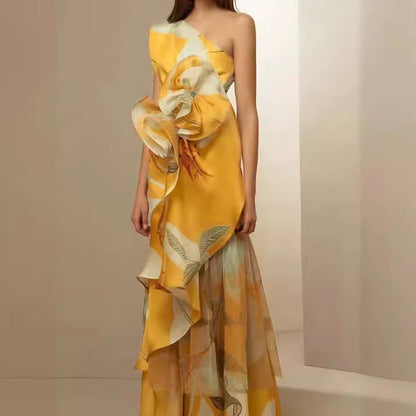 Damen Hochzeitskleid Asymmetrisch Floralmuster Norvielle
