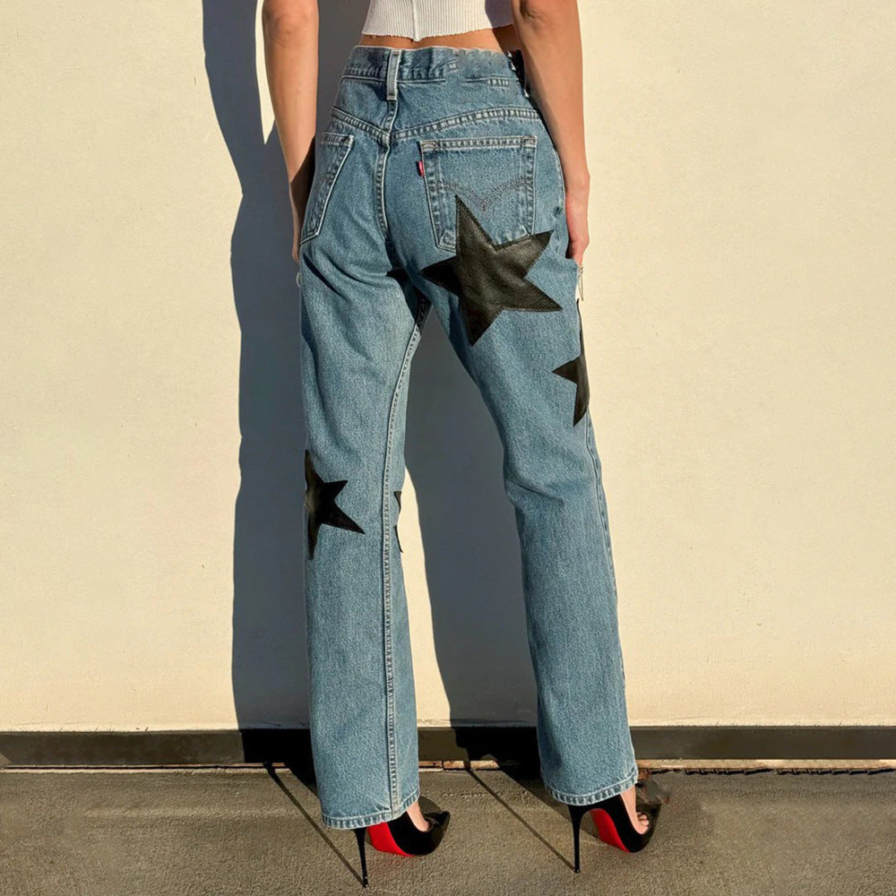 Damen Jeans Mit Sternenapplikationen