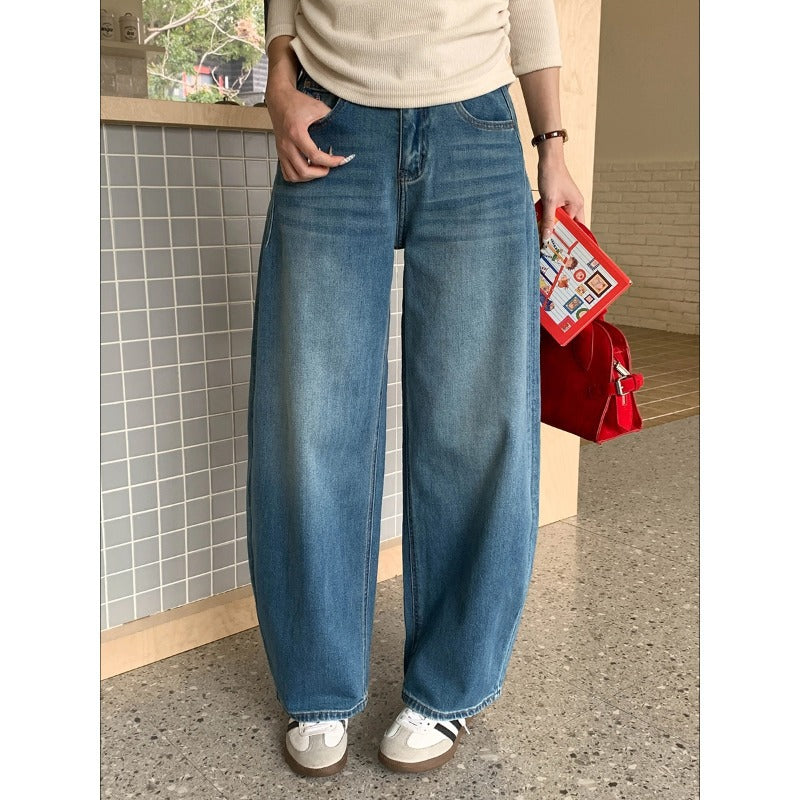 Damen Weite Denim-Hose Baumwolle Blau - Norvielle