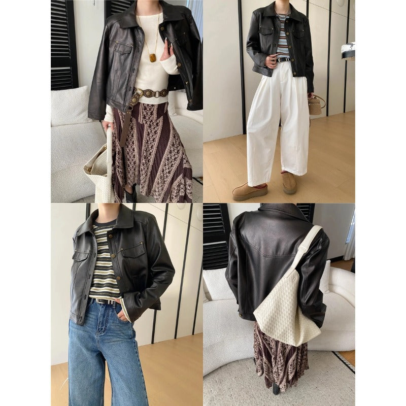 Damen Kunstlederjacke Biker-Stil Doppelkragen