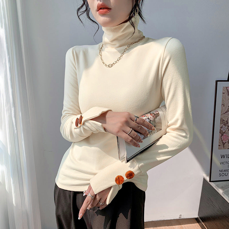 Damen Langarm-Turtleneck Rippmaterial Fein
