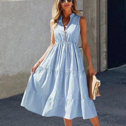 Damen Langarmkleid Streifen-Design Baumwolle Fließend -Weiß