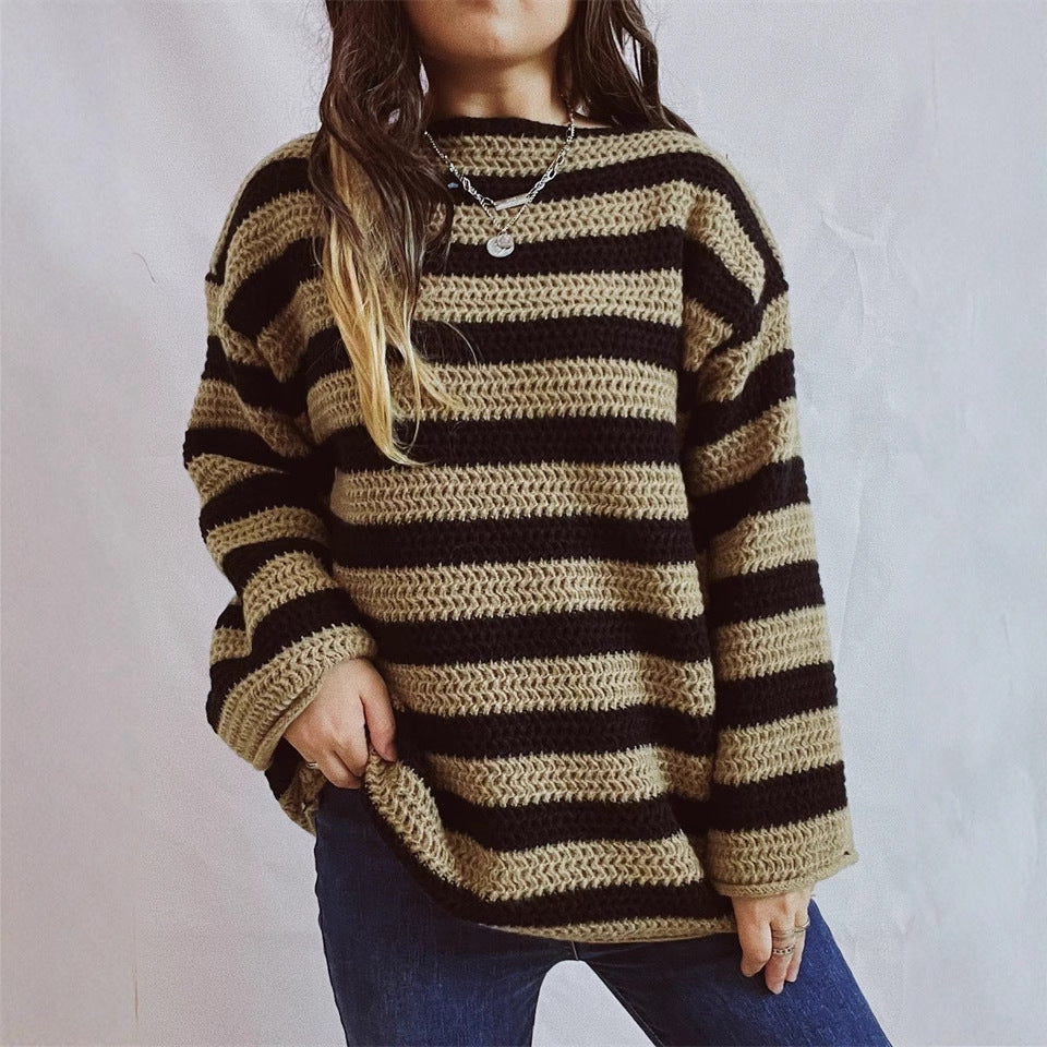 Damen Oversized-Pullover Gestrickt Breites Streifenmuster Norvielle
