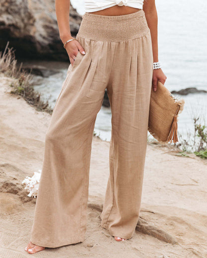 Damen Palazzo-Hose Elastischer Bund Seitentaschen