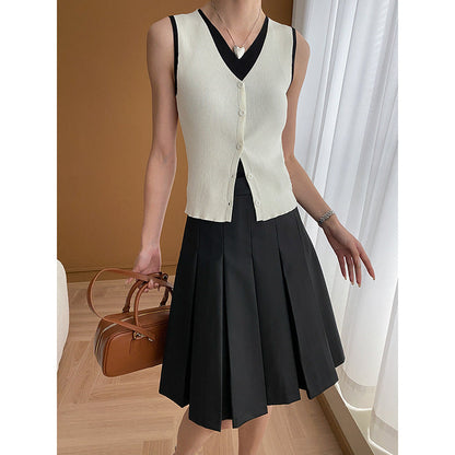 Damen Strickweste Figurbetonter Schnitt Feine Knöpfe Beige