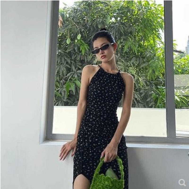 Damen Blumenkleid Tiefes Rückenausschnitt Asymmetrischer Saum